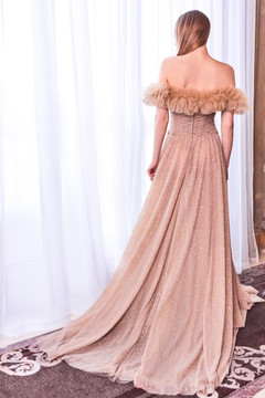 Embellished Off Shoulder Slit Gown