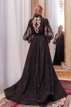 Collared Neck ¾ Sleeve A-Line Gown Collared Neck ¾ Sleeve A-Line Gown