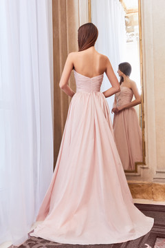 Strapless A-Line Slit  Gown