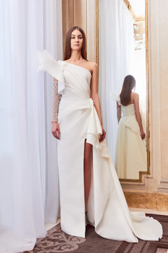 One Shoulder Long Sleeve Slit Gown One Shoulder Long Sleeve Slit Gown