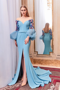 Off Shoulder Fit and Flare Gown Off Shoulder Fit and Flare Gown