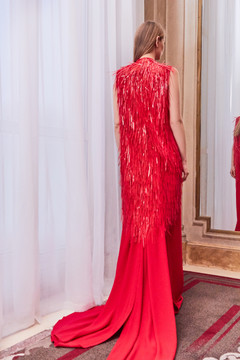 Sleeveless Gown with Fringe Cape Sleeveless Gown with Fringe Cape