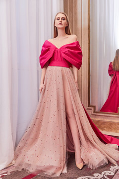 Gathered Off Shoulder Slit Gown Gathered Off Shoulder Slit Gown