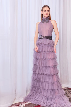 Halter Neck Ruffled Gown Halter Neck Ruffled Gown