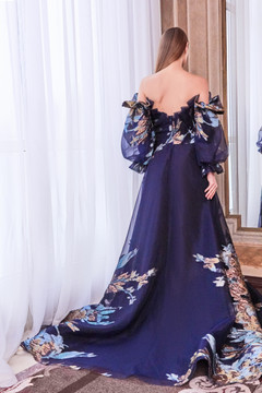 Off Shoulder Long Sleeve A-Line Gown