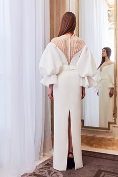 Long Puff Sleeve Column Gown Long Puff Sleeve Column Gown
