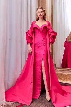 Strapless Fit and Flare Slit Gown with Coat Strapless Fit and Flare Slit Gown with Coat