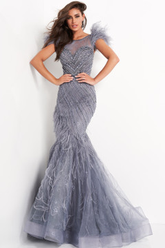 Feather Embellished Mermaid Gown