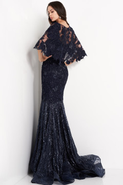 Lace Cape Sleeve Floral Embroidered Gown Lace Cape Sleeve Floral Embroidered Gown