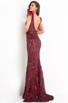 Plunging Neckline Sequin Gown