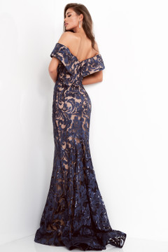 Lace Off the Shoulder V Neck Gown