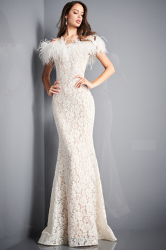 Lace Feather Neck Gown Lace Feather Neck Gown