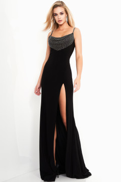 Embellished High Slit Velvet Gown