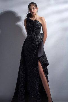 Embellished One Shoulder Slit Gown Embellished One Shoulder Slit Gown