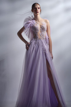 One Shoulder Illusion Slit Gown One Shoulder Illusion Slit Gown