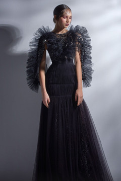 Ruffled Long Sleeve A-Line Gown Ruffled Long Sleeve A-Line Gown