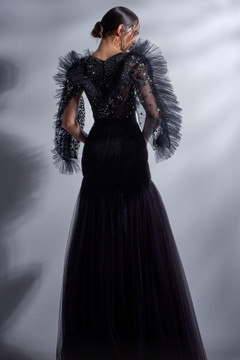 Ruffled Long Sleeve A-Line Gown Ruffled Long Sleeve A-Line Gown