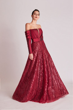 Long Sleeve Off Shoulder Embellished Gown Long Sleeve Off Shoulder Embellished Gown