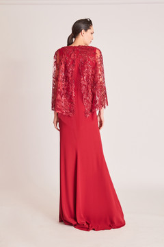 Deep V-Neck ¾ Cape Sleeve Slit Gown Deep V-Neck ¾ Cape Sleeve Slit Gown