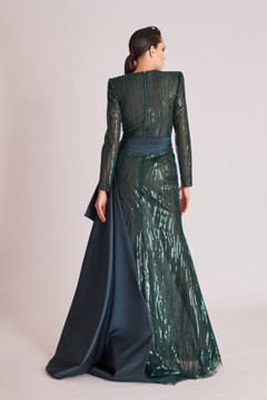Long Sleeve Embellished Draped Slit Gown Long Sleeve Embellished Draped Slit Gown