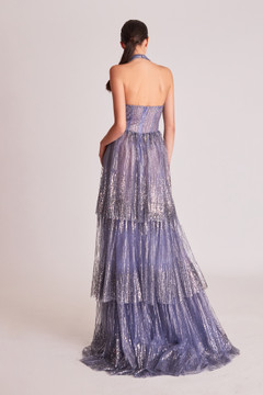 Embellished Halter Neck Tiered Gown Embellished Halter Neck Tiered Gown