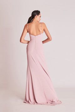 Beaded Spaghetti Strap Slit Gown