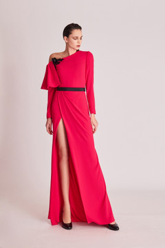 Long Sleeve Asymmetrical Slit Gown