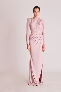 Long Sleeve Bateau Neck Slit Gown Long Sleeve Bateau Neck Slit Gown