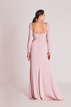 Long Sleeve Bateau Neck Slit Gown