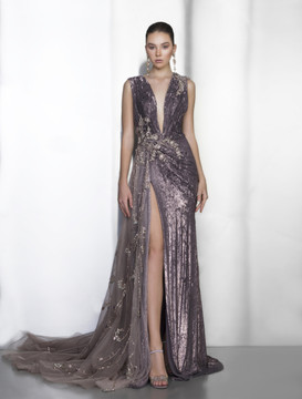 Deep V-Neck Sequin Gown Deep V-Neck Sequin Gown