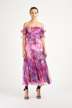 Off the Shoulder Printed Chiffon Tea Dress Off the Shoulder Printed Chiffon Tea Dress