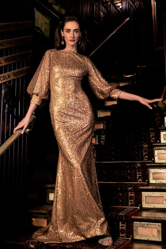 Sequin Boat Neck Gown
