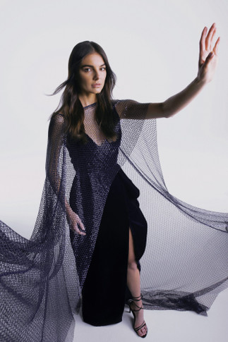 Velvet Slip Gown with Cape