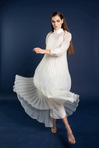 Haala Pleated Organza Cape with Collar