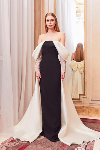 Off Shoulder Color Block Gown