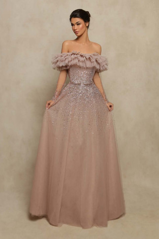 Strapless Gown with Long Sleeve Overlay