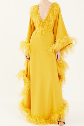 V-Neck Feather-Trimmed Gown