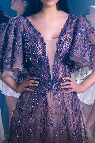 Flutter Sleeve Sequin Gown
