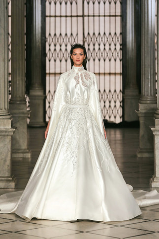 High Neck Silk Mikado White Wedding Gown