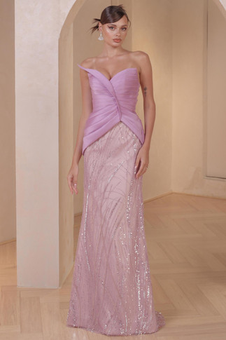 Strapless Gown with Pleated Bodice