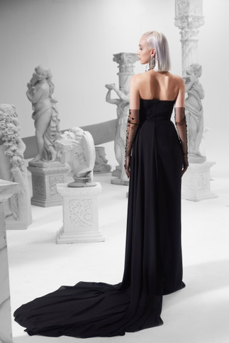 Strapless Slit Gown with Sweeping Train