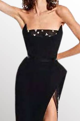 Strapless Crepe Slit Gown