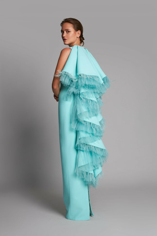 Sleeveless Gown with Back Ruffle