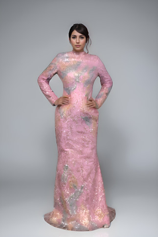 Long Sleeve Tulle Gown with  Cape