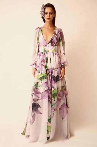 V-Neck Floral Gown