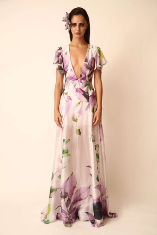 Deep-V Floral Gown