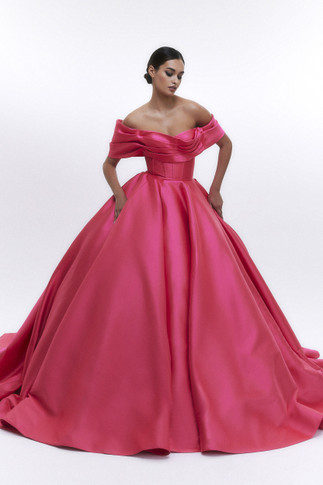 Pleat Off Shoulder Gown