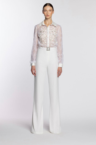 Lace Shirt with Crepe Pants