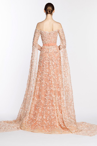 Dropped Shoulder Embroidered Gown
