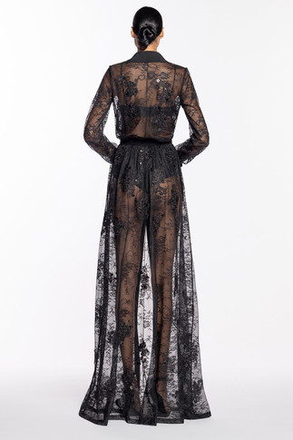 Long Sleeve Sheer Lace Gown